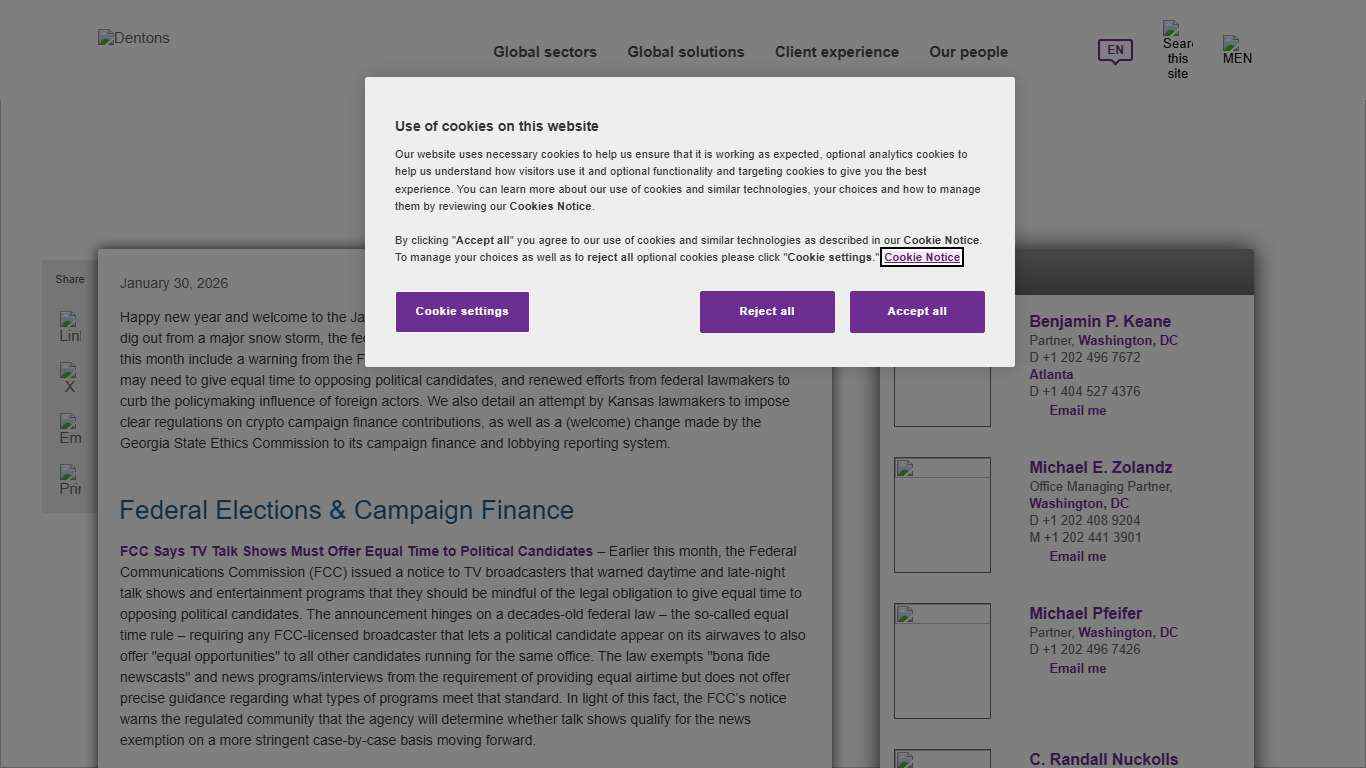 Dentons - Political Law Playbook – January 2026